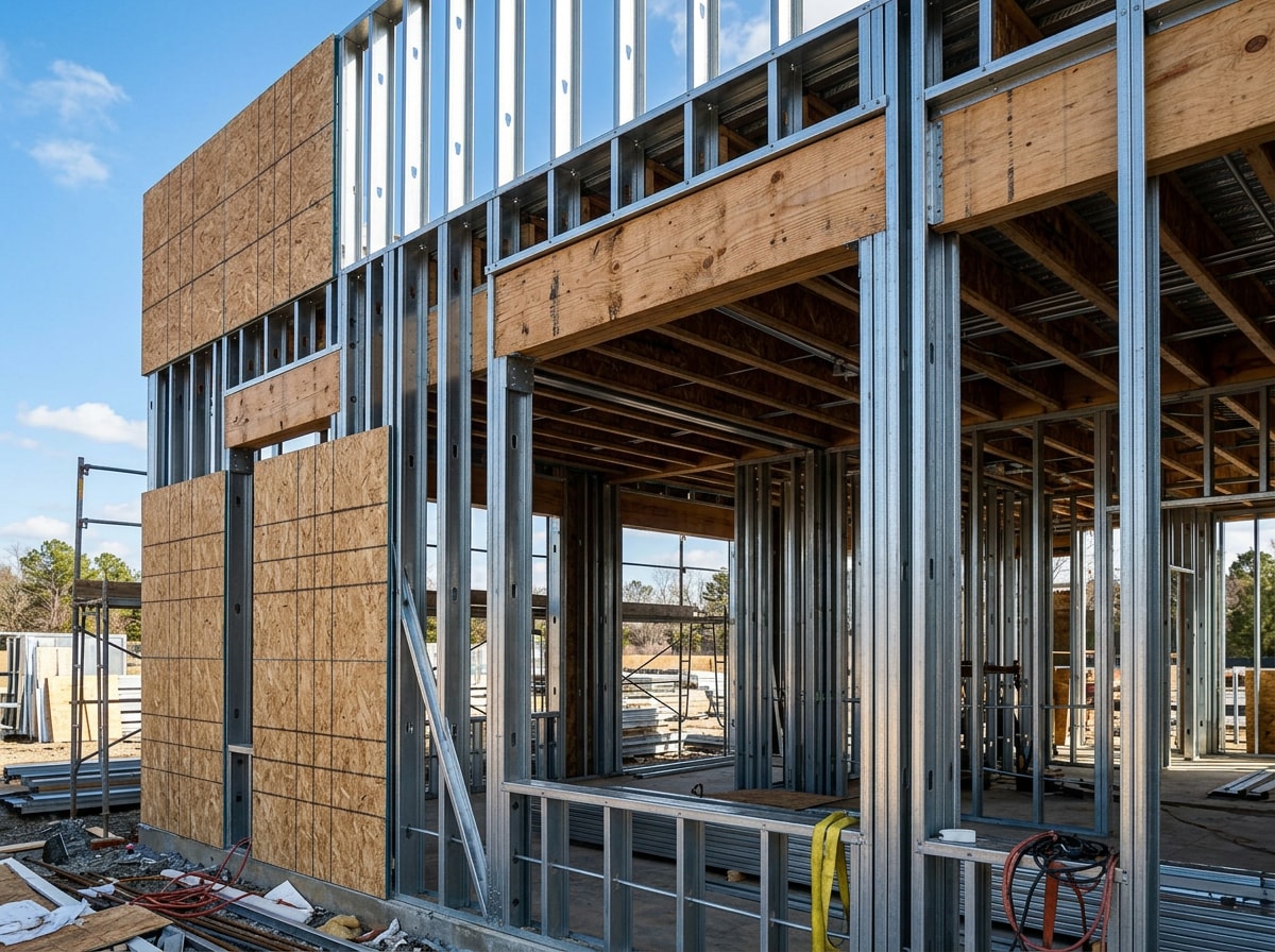 Commercial building under structural framing construction in Lodi, CA