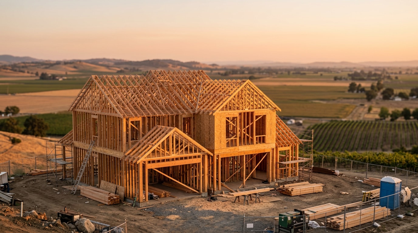 Custom home under construction in the Central Valley near Woodbridge, CA Custom home under construction in the Central Valley near Woodbridge, CA