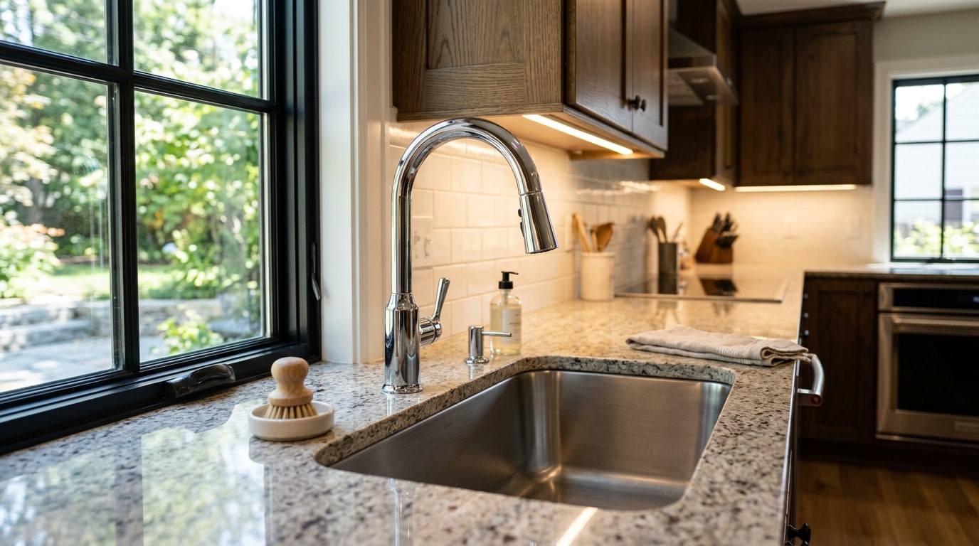 Finished kitchen sink and faucet installation in a Woodbridge, CA home remodel Finished kitchen sink and faucet installation in a Woodbridge, CA home remodel