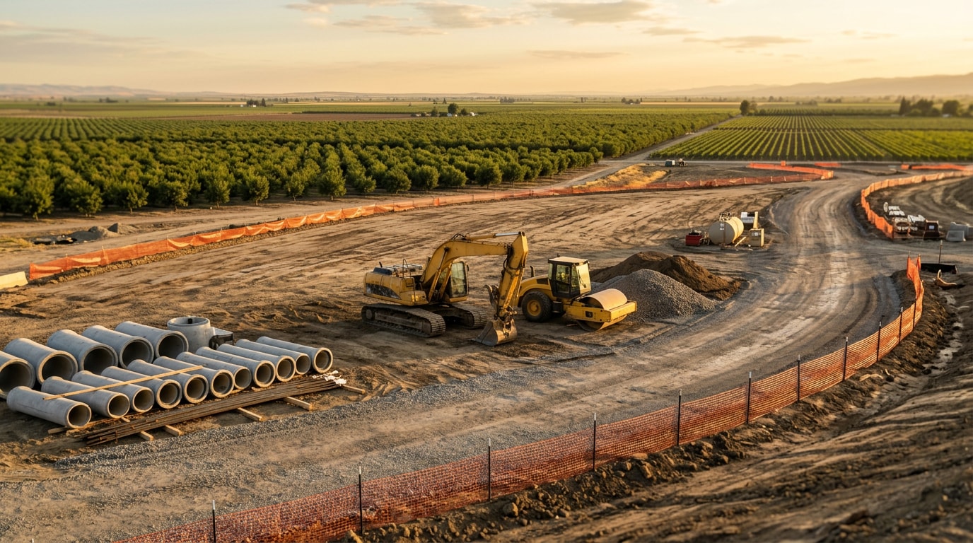 Heavy construction site with graded earth and excavation equipment near Woodbridge, CA Heavy construction site with graded earth and excavation equipment near Woodbridge, CA