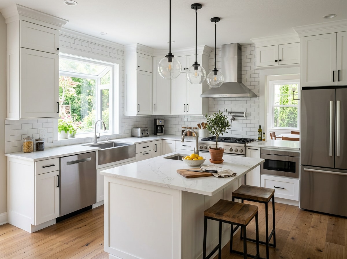 Completed kitchen remodel in a Brentwood, CA home with updated cabinetry and countertops