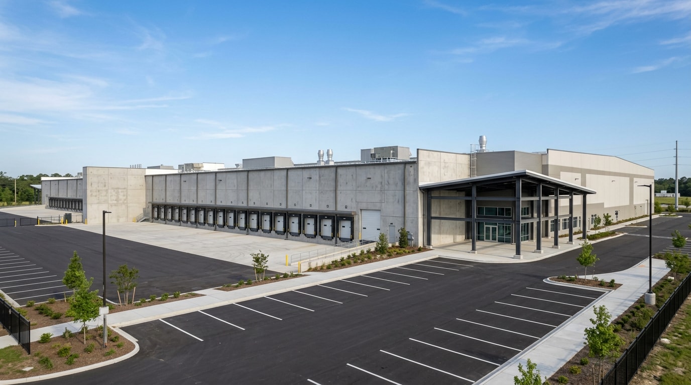 Modern industrial warehouse and distribution facility exterior in Tracy, CA