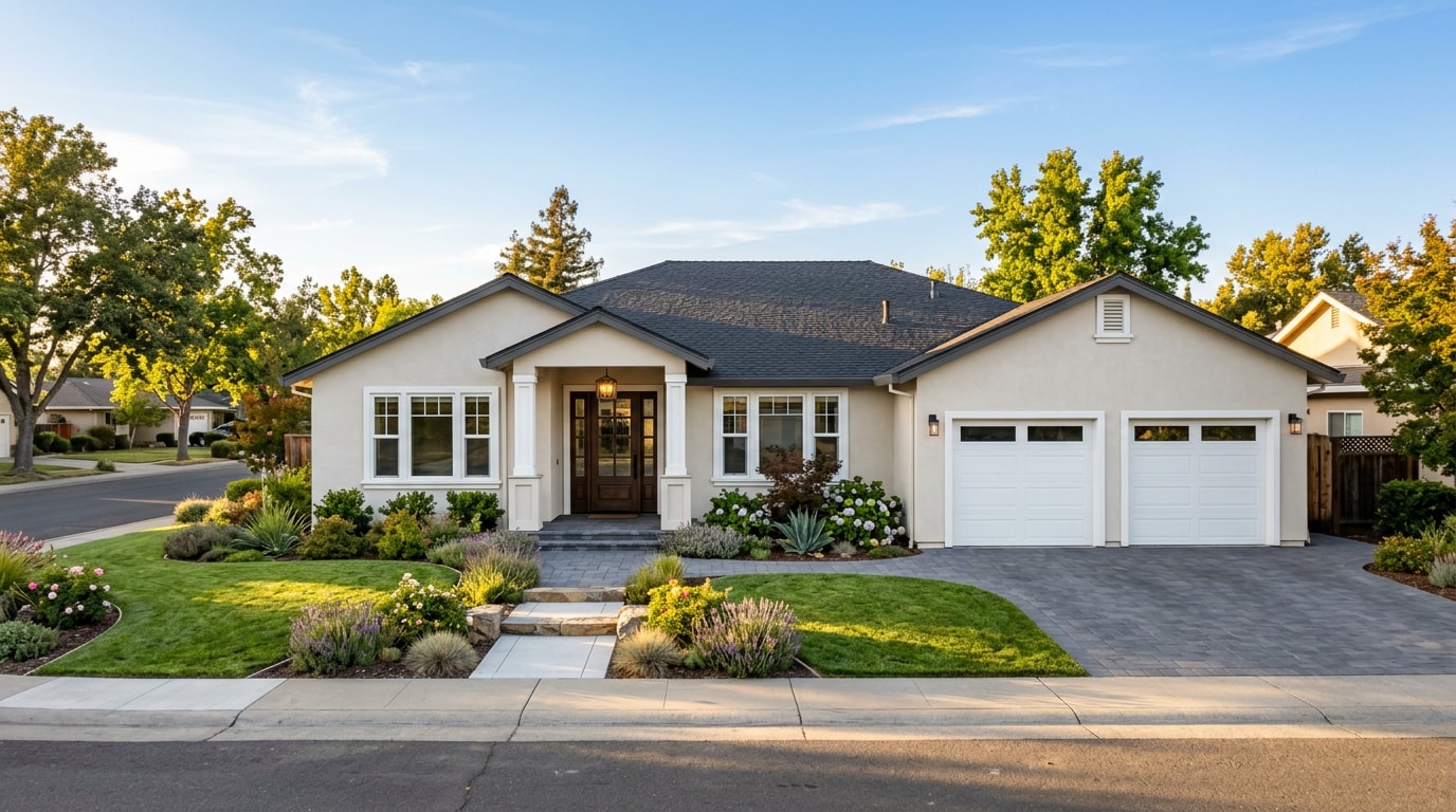 Freshly remodeled suburban home exterior in Elk Grove, CA