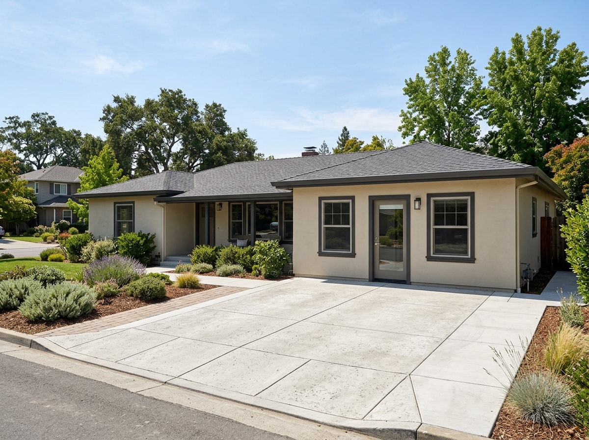 Completed single-story home addition with matching rooflin and siding