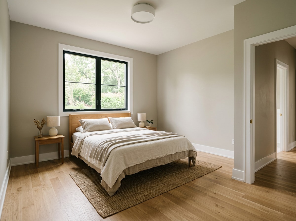 Finished extra bedroom addition with matching interior trim and flooring