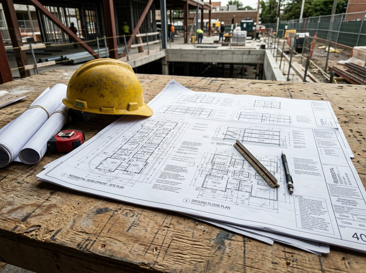 Contractor reviewing turnkey construction project plans on a Stockton jobsite