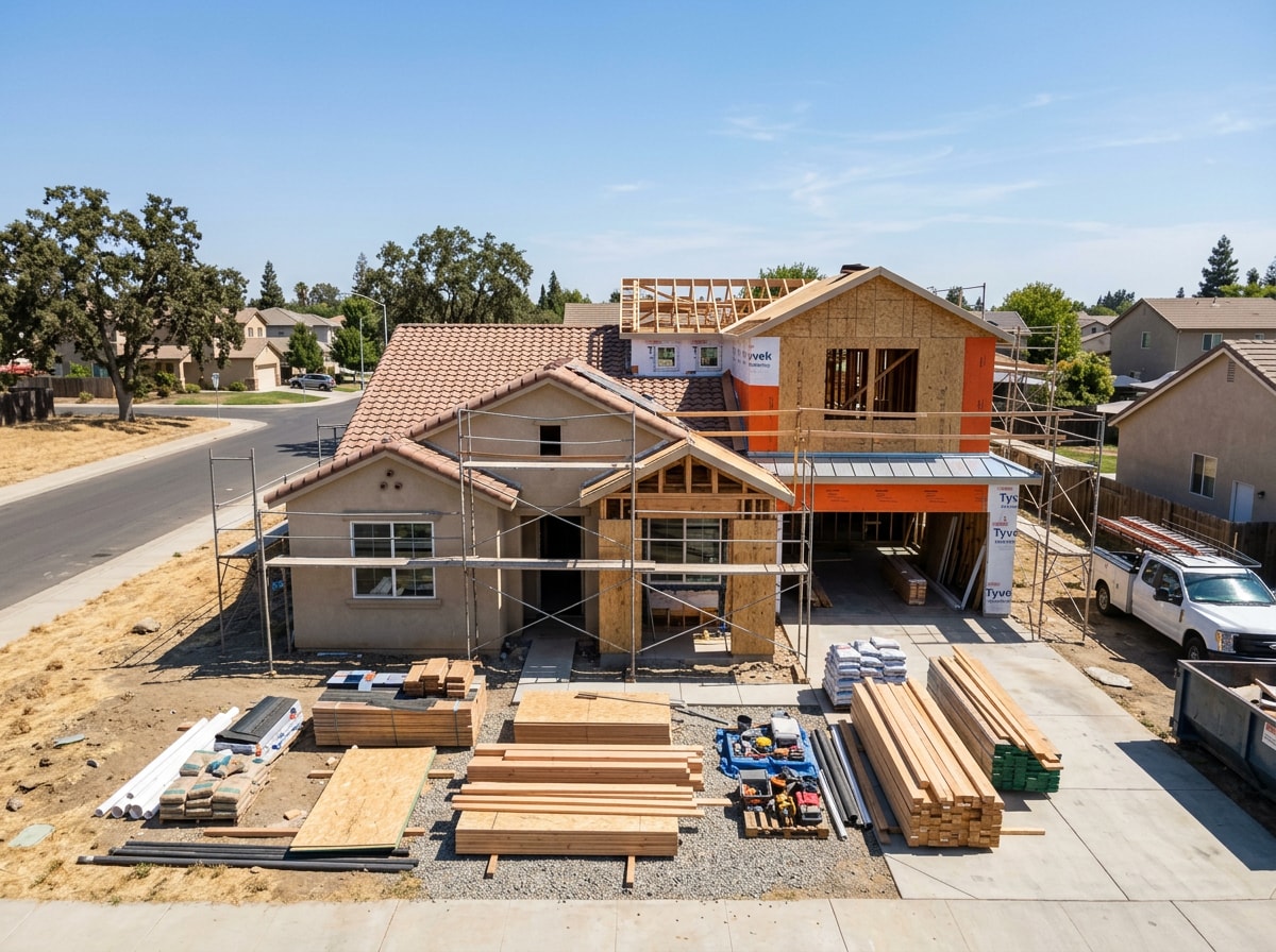 Turnkey construction team working on a residential project in Stockton, California