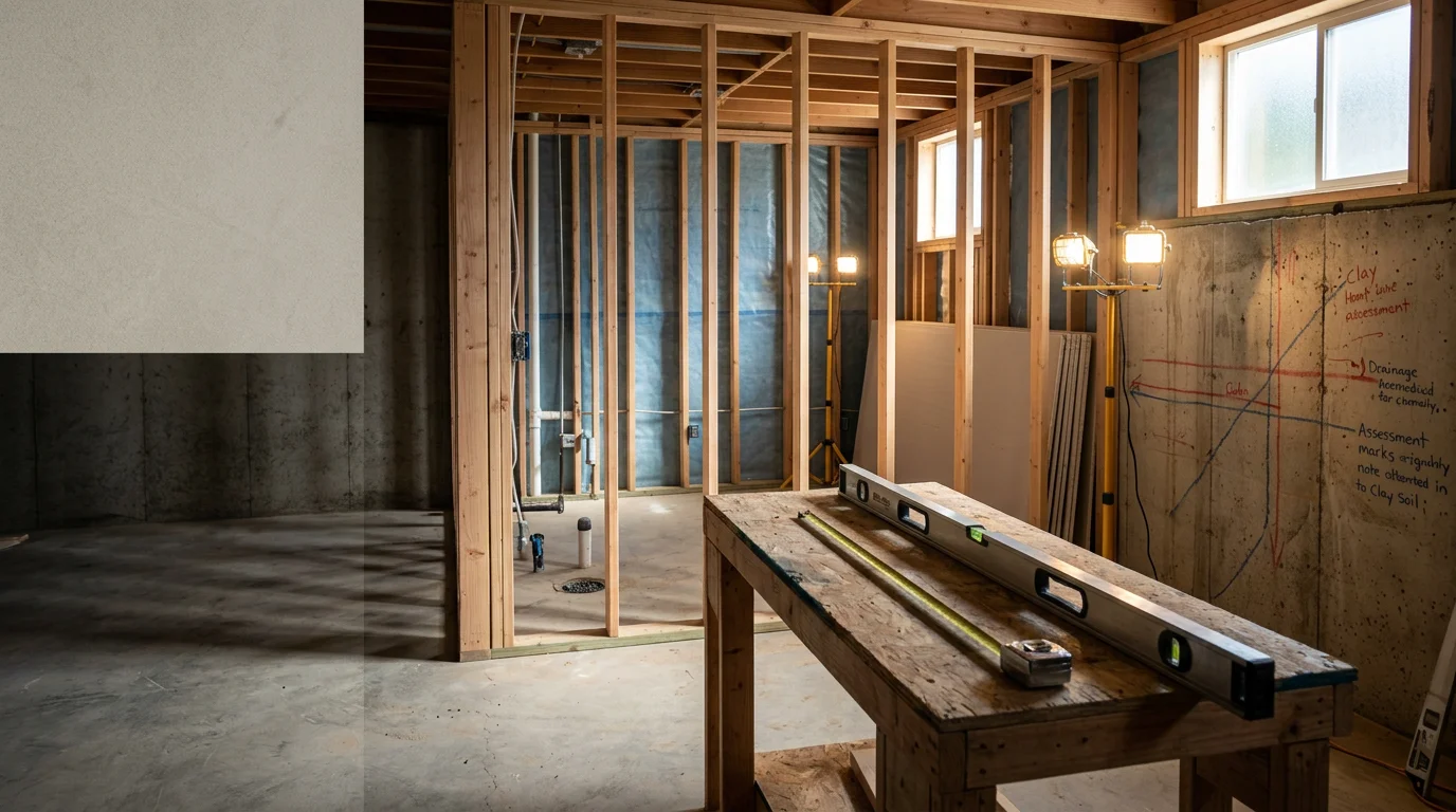 A finished basement interior in a Lodi-area home, showing framed and drywalled walls, recessed lighting, and a clean concrete floor ready for use as a living space. The space reflects a complete basement remodel by SSG Construction serving the San Joaquin Valley.