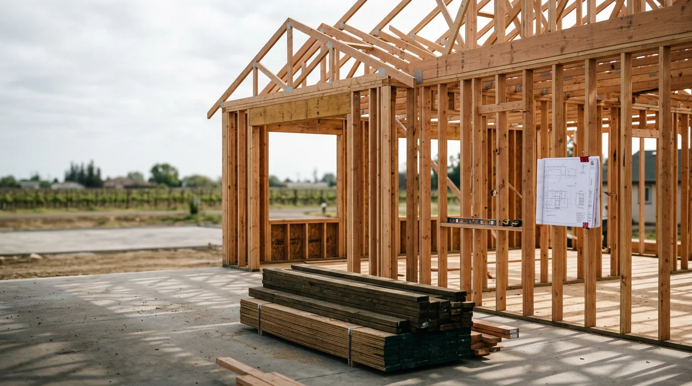 A newly built single-family home in Lodi, California, with a clean exterior finish and a concrete driveway, representing SSG Construction's residential home building work in the San Joaquin Valley.